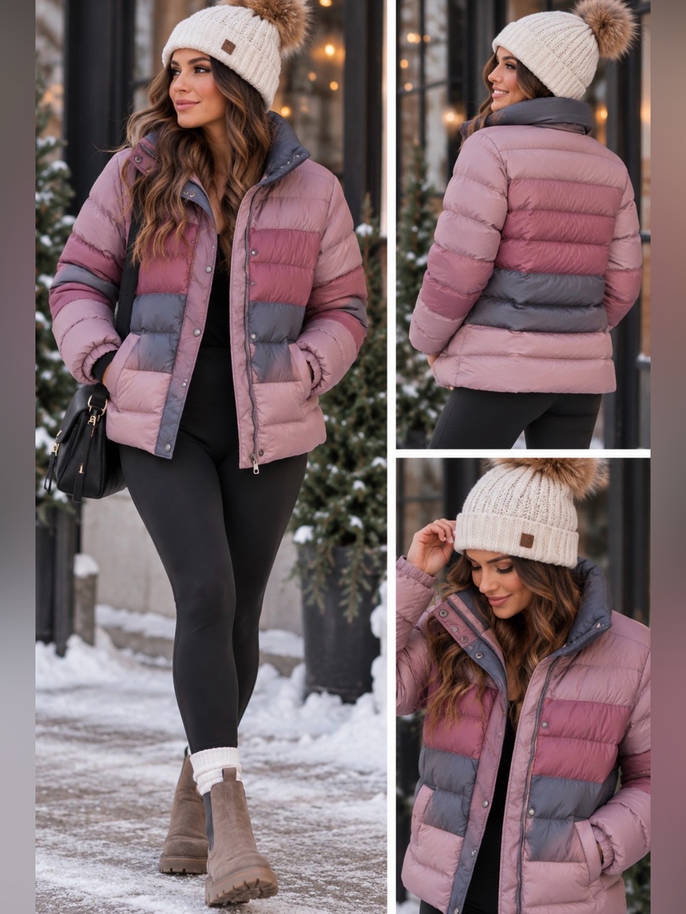 EDDIE BAUER- Pink & Gray Down Quilted puffer Jacket